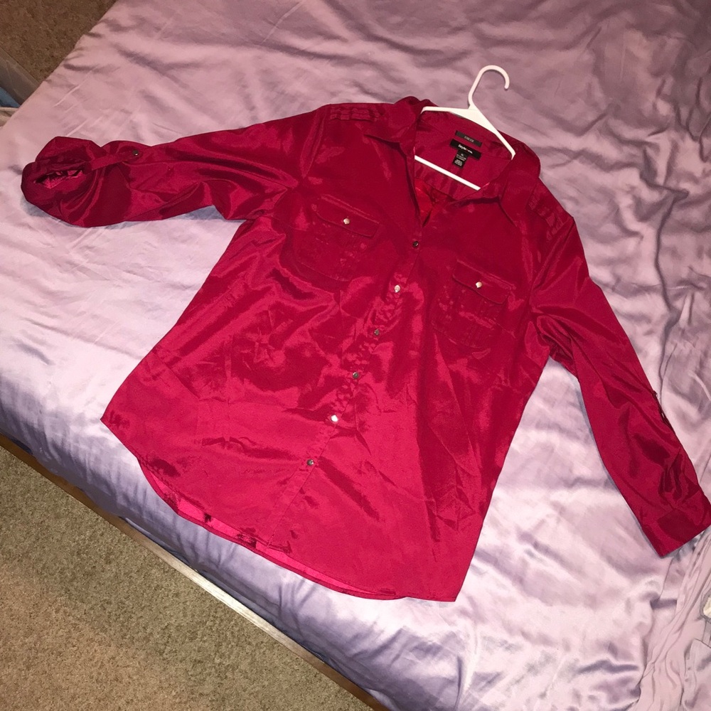 Red Longsleeve Button Down Work Shirt